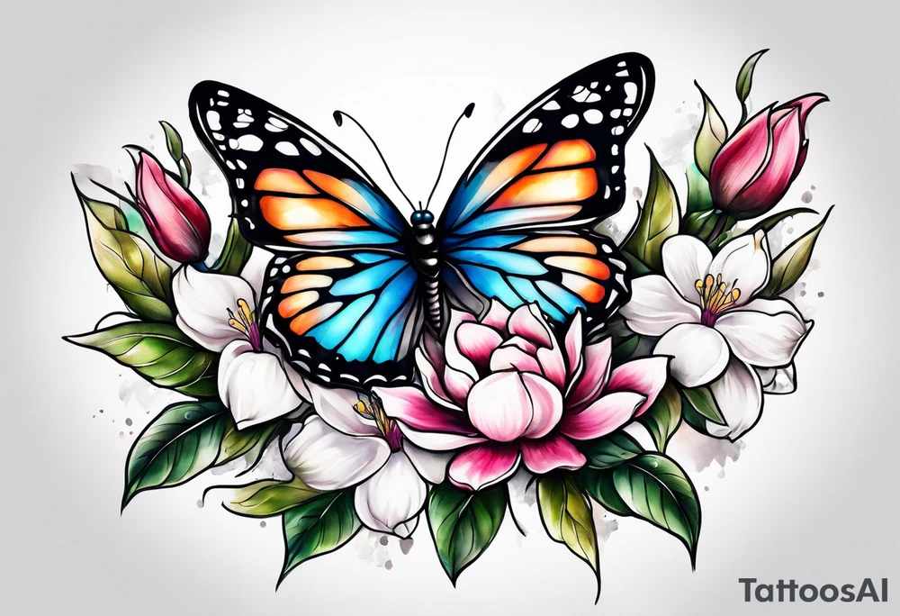 Butterflies and magnolias tattoo idea