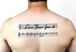 sheet music with the first 1 minute of Santana's song samba pa ti with the phrase "Live Your Lyrics" in fancy cursive between the top and bottom staves tattoo idea