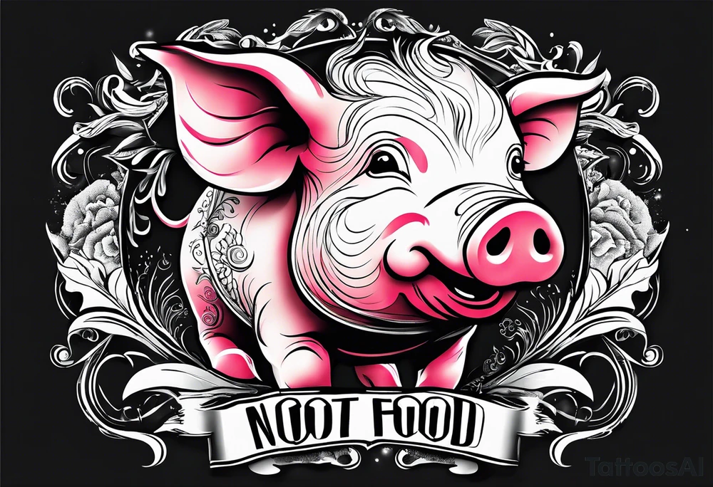 cute pig or piglet.
with text: "friends not food" tattoo idea
