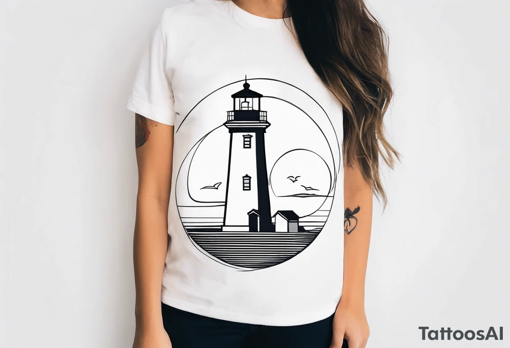 lighthouse, minimalism, circle framed tattoo idea