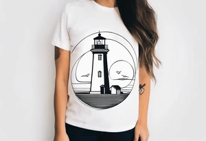 lighthouse, minimalism, circle framed tattoo idea