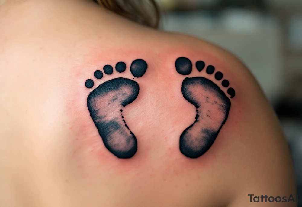 Baby footprints in black ink with the child’s birth date in soft blue or pink beneath commemorate a mother’s most treasured moment. tattoo idea