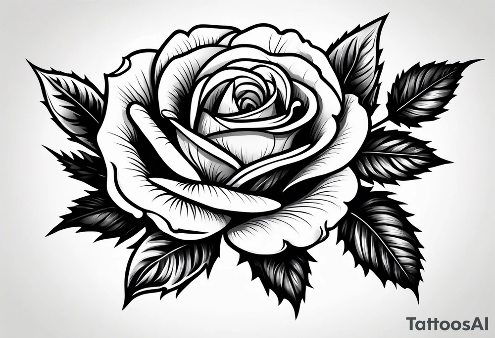 Rose flower with holly stem tattoo idea