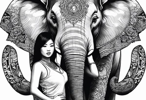 Asian girl with large boobs standing next to an elephant tattoo idea