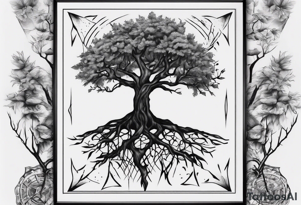 POV under a tree square framed minimalistic tattoo idea