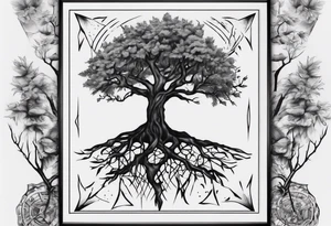 POV under a tree square framed minimalistic tattoo idea