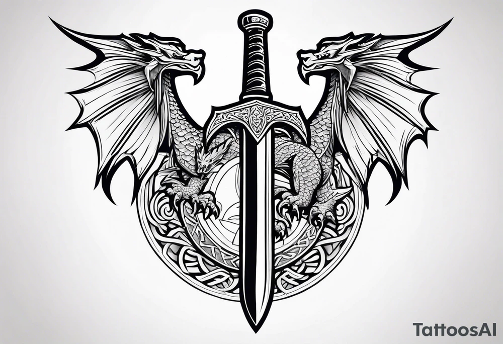 Valhalla sword shield dragon axe tattoo idea