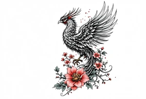 powerful japanese phoenix surrounded by maple leaf and cherry blossom tattoo idea