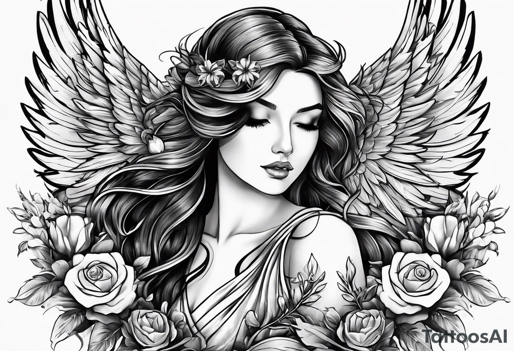 Wings, lightning, flowers, veni vidi vici tattoo idea