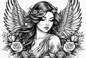 Wings, lightning, flowers, veni vidi vici tattoo idea