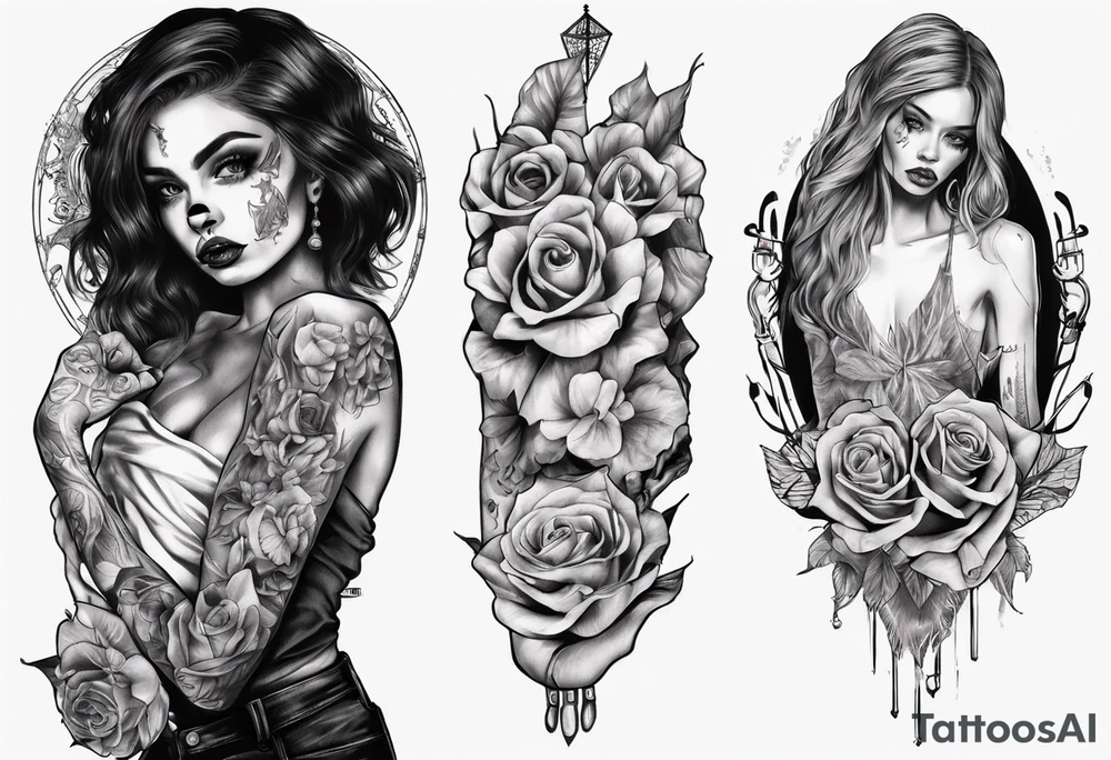 sexy body of a girl holding a poster in her hands with long nails tattoo idea