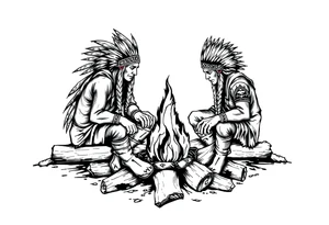 Native Americans around campfire tattoo idea