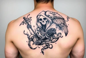 Mix grim reaper, snakes, crow and smoke tattoo idea