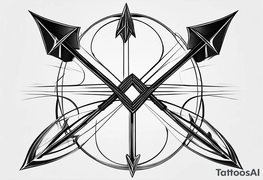 A loaded bow with 2 arrows. simplistic, minimalist and clean, even abstract. tattoo idea