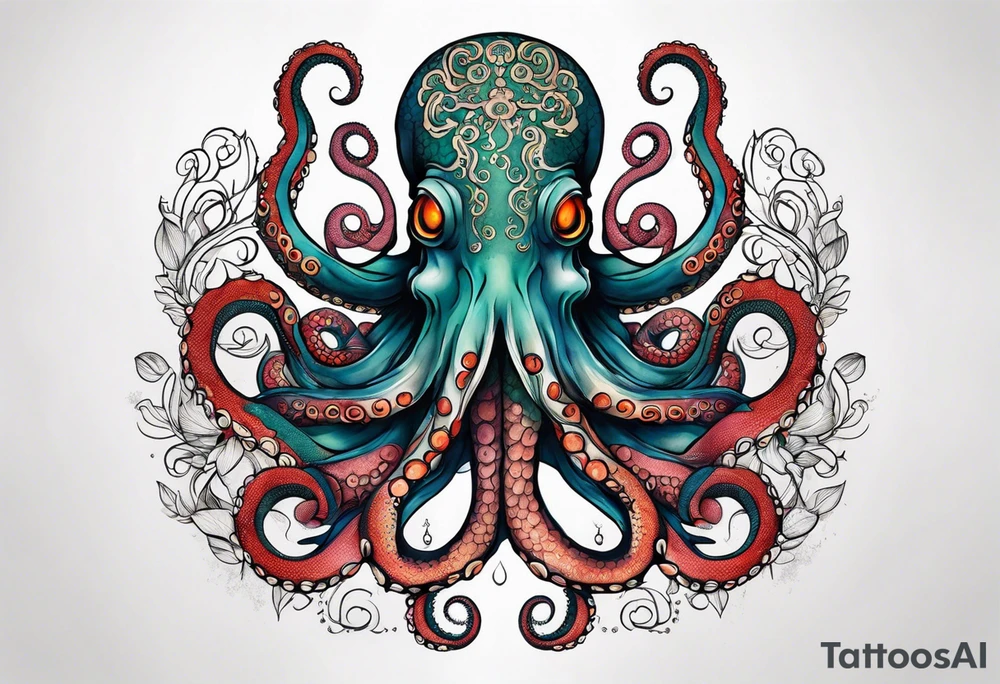 Octopus with tentacles around human lungs tattoo idea