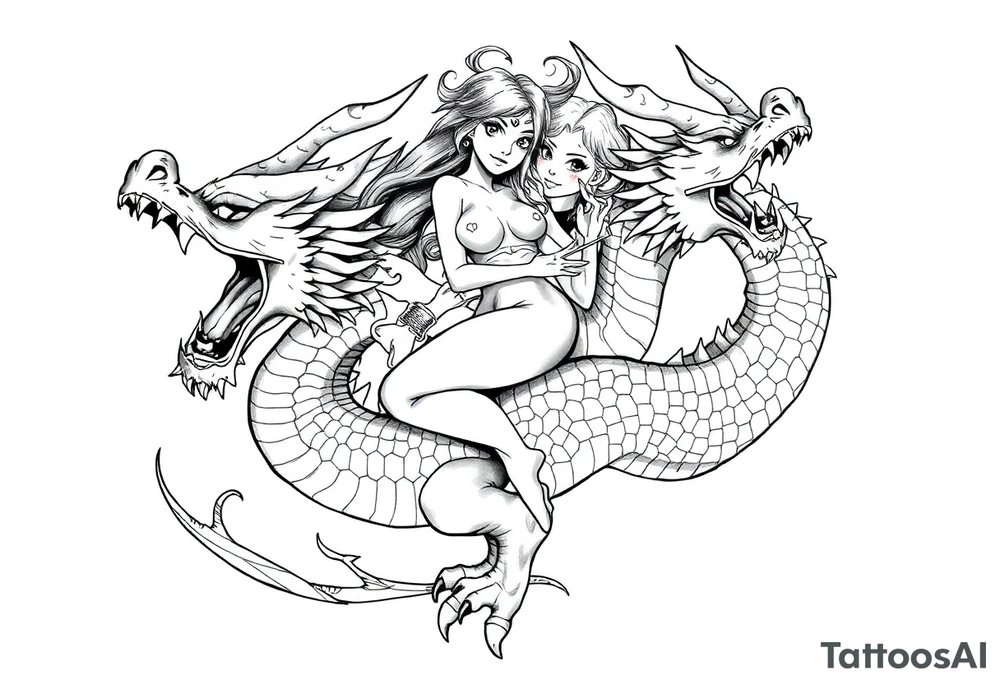small naked girl riding big dragon, slut tattoo idea