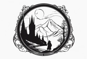 Lord of the rings. Small and very simple. Include Round hobbit door, gandalfs staff, barad dur silhouette in background, the word “always” subtly somewhere, Harry Potter wands tattoo idea