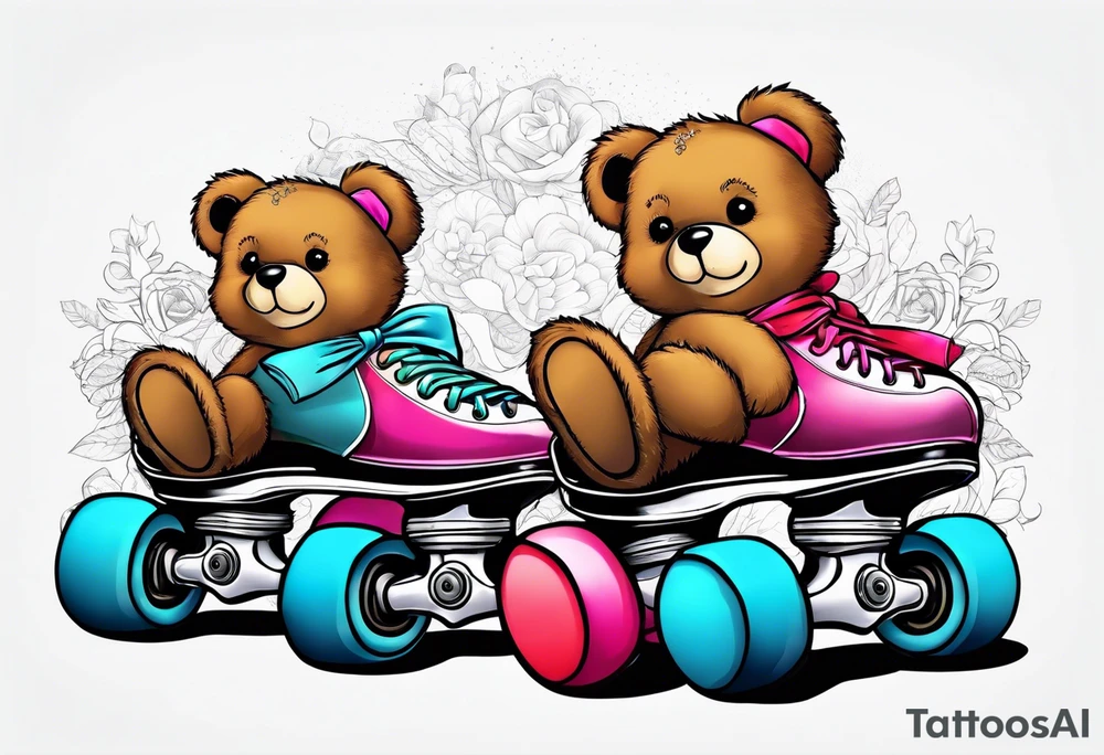 roller skates on teddy bears tattoo idea