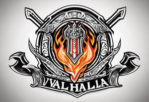 Valhalla on  fire shield sword tattoo idea