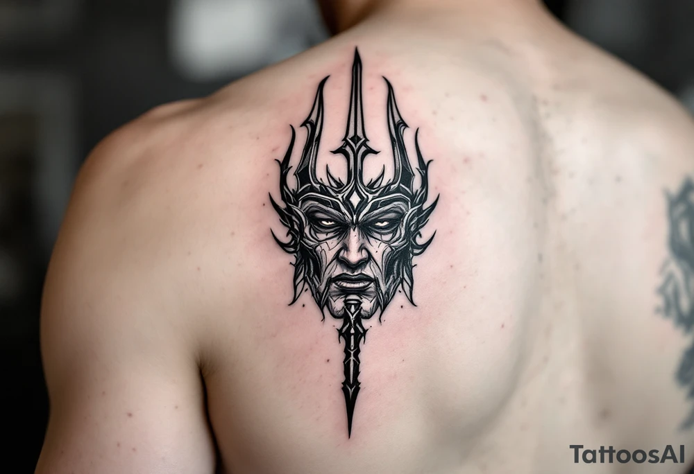 face with trident tattoo idea