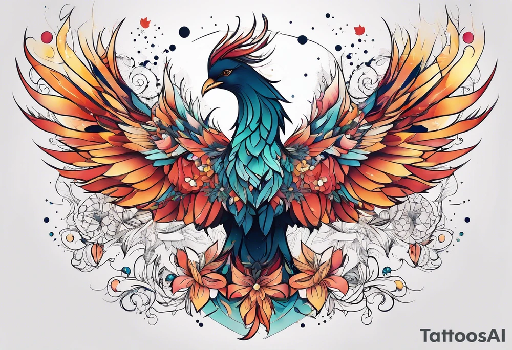 Constellation, animal phoenix , snow , géométric , flower tattoo idea