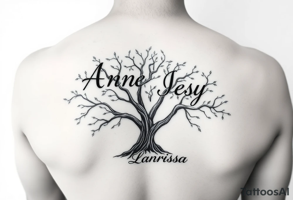 the name, Anne, Jessy
 on a live tree the name Larissa under the tree tattoo idea