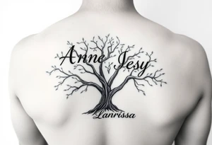 the name, Anne, Jessy
 on a live tree the name Larissa under the tree tattoo idea