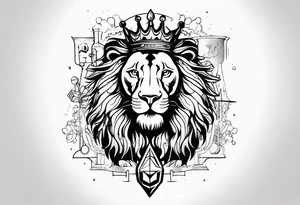 chemistry formula combined with a sword and a lion wearing a crown tattoo idea