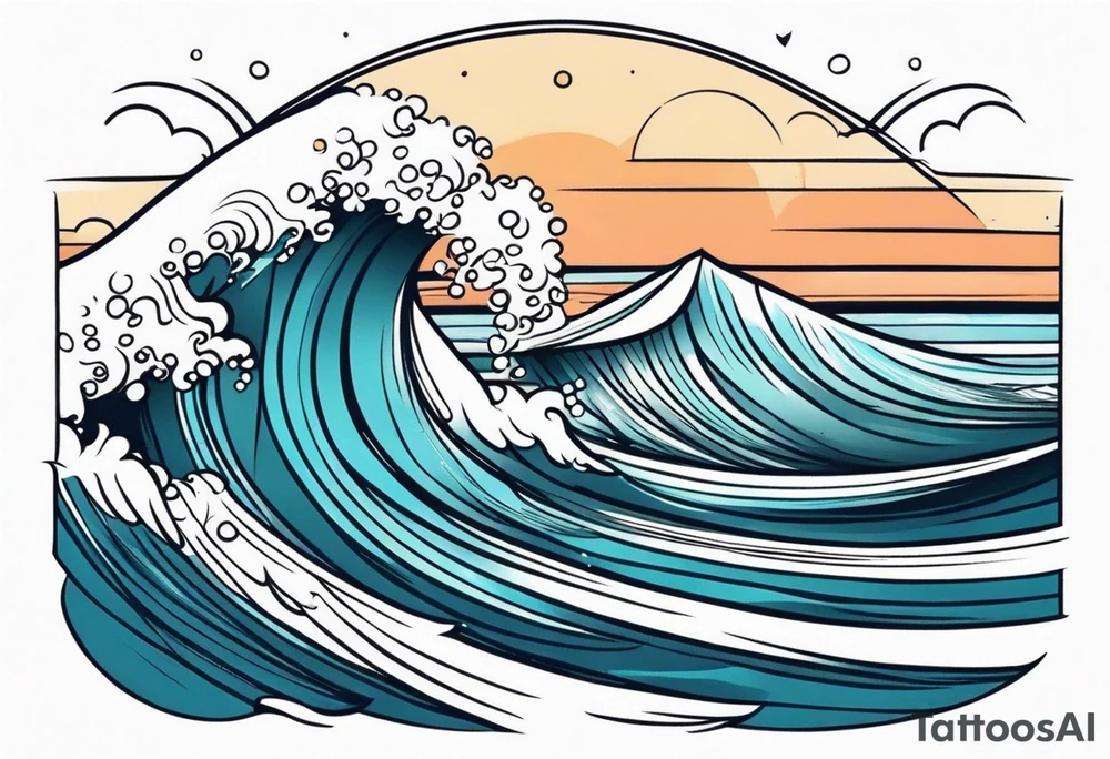 waves in ocean simple with boarder tattoo idea