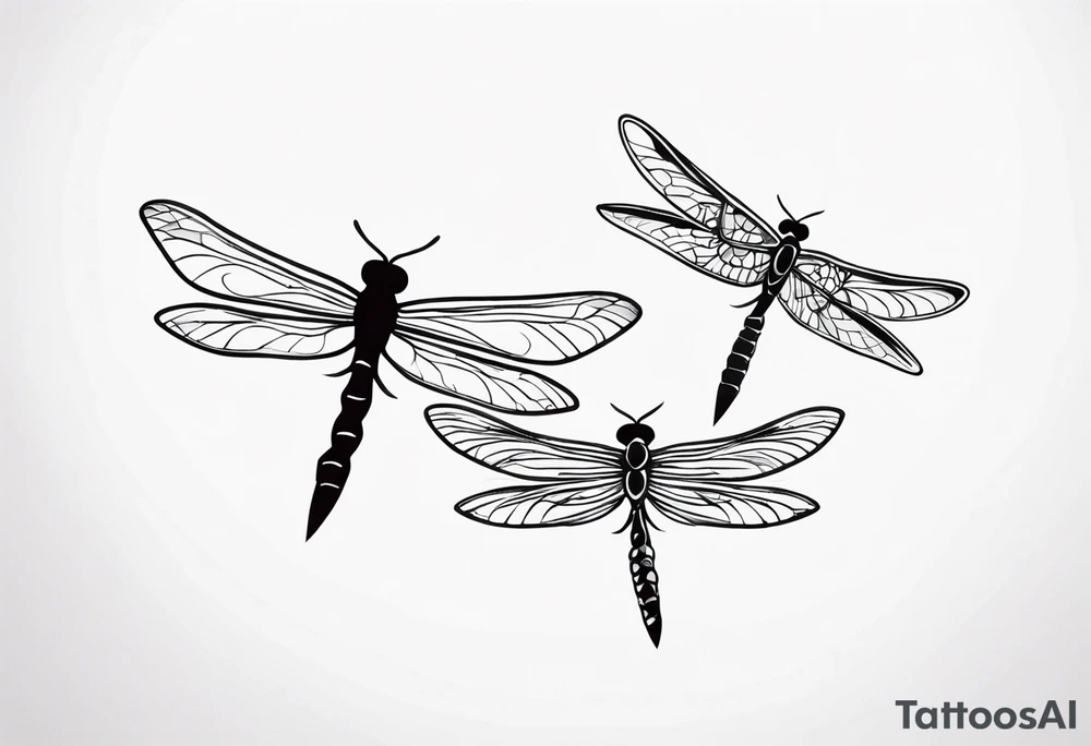 4 dragonflies flying together simple tattoo idea