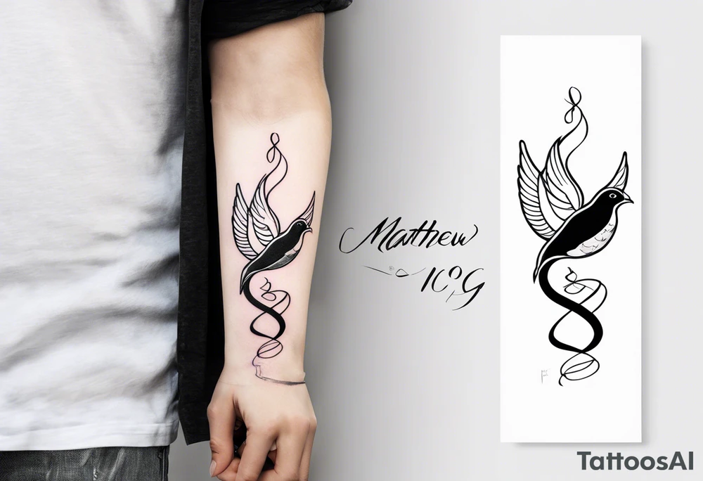 Snake and dove arm tattoo with bible verse Matthew 10:16 included tattoo idea