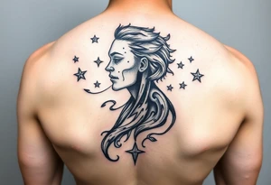 powerful black long human with stars tattoo idea