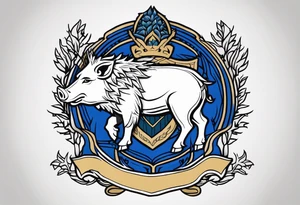 A classic tribal Celtic boar Integrated with a Chatwin, family crest and a Thistle. Simple with few lines. Blue and gold Chevron Chatwin family crest With the name, Chatwin and a Thistle tattoo idea