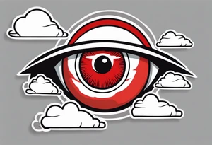 American traditional simple eyeball in dark stormy clouds with red lightning coming from the clouds tattoo idea