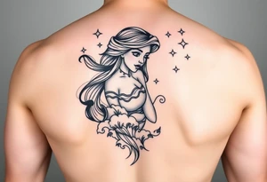 Jasmine on inner four arm with waves and stars in the background tattoo idea