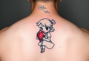Cartoon style Ruby gem stone being held by a little girl tattoo idea