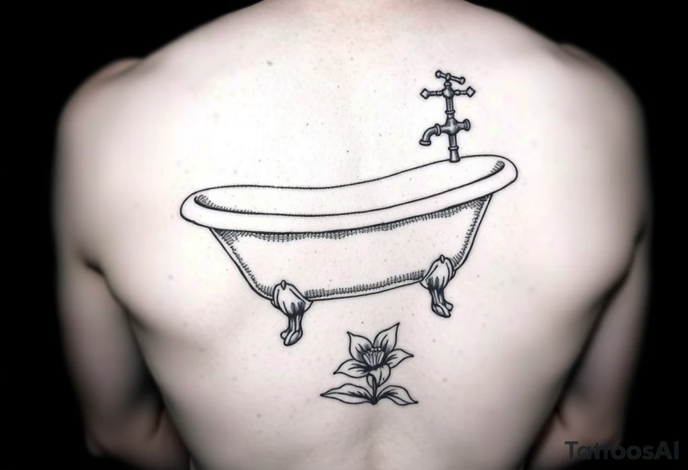 clawfoot bathtub with faucet and lily coming up out the floor tattoo idea