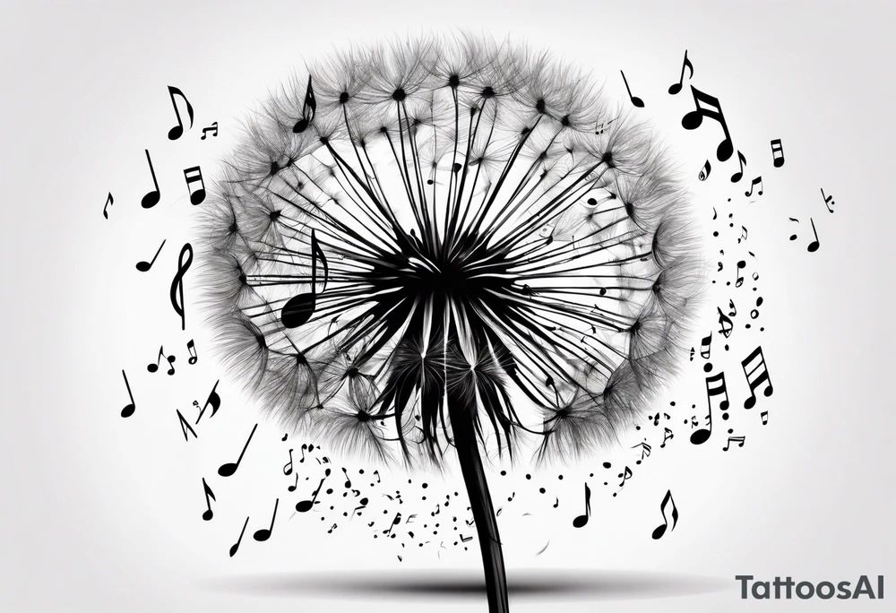 Dandelion puff breaking off into music notes tattoo idea