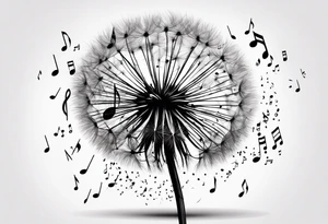 Dandelion puff breaking off into music notes tattoo idea