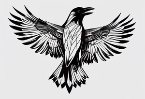 silhouette of a crow with half open wings
every line must be straight
leftside of the body geometric
rightside of the body real tattoo idea