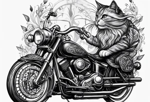 cat with mustache on a bike tattoo idea