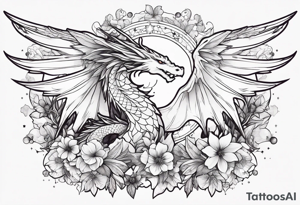 Constellation, wing , snow , cross , dragon female japan kawaii , flower tattoo idea