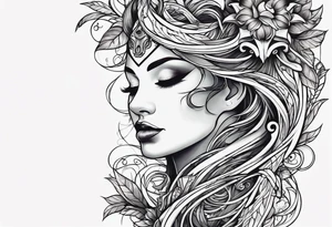 Bold geometric tapestry trident vines in colour on arm tattoo idea