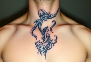 jester hovering over woman in smoke tattoo idea