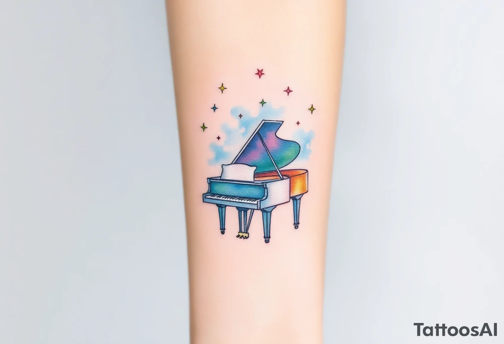 Grand piano under stars tattoo idea