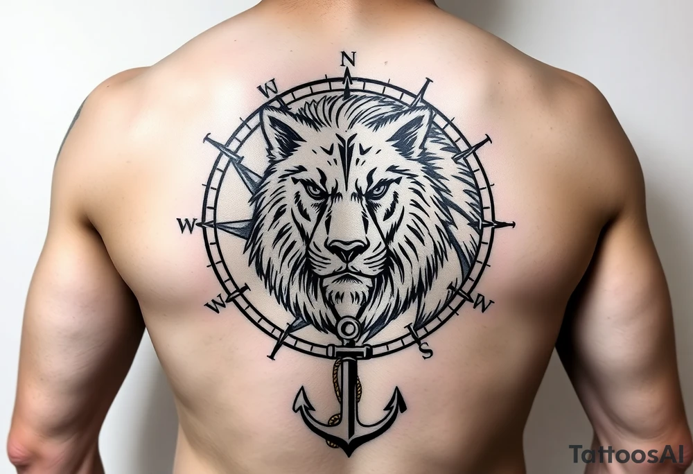 1/3wolf 1/3bear 1/3 lion surrounded by a compass with a small anchor on bottom. for sleeve tattoo idea 1/3wolf 1/3bear 1/3 lion surrounded by a compass with a small anchor on bottom. for sleeve tattoo idea