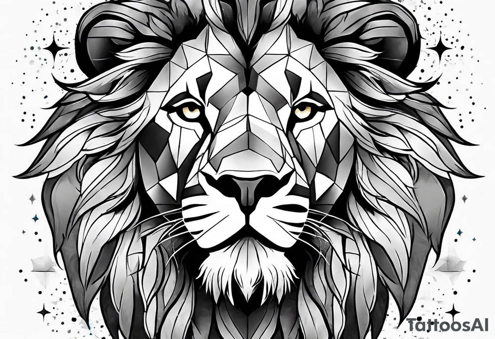 leo geometric lion with constellation tattoo idea
