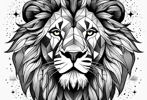 leo geometric lion with constellation tattoo idea