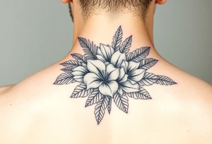 Bouquet made of birth flowers for the months of April May, June and August with exotic foliage like fern leaves and Monstera tattoo idea