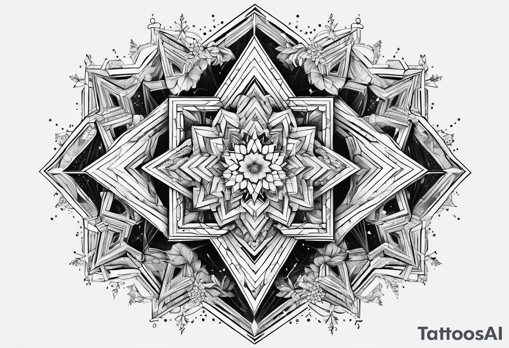 Hexagon linked snow crystal cloud tattoo idea